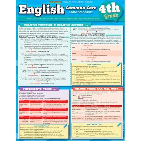 BarCharts 9781423221845 English Common Core 4Th Grade Quickstudy Easel